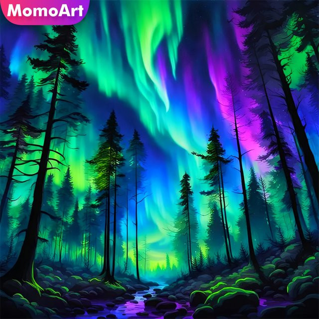 Momoart Diamond Painting Set Aurora Landschaft DIY Diamantstickerei Mosaik Set Multicolor B/H: 20 x 20 cm - Bild 1