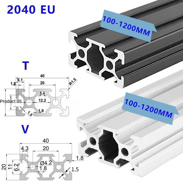 2 Stück T/V-Slot Aluminium Profil Extrusion 20x40 mm, silber eloxiert, für CNC und 3D Drucker - Bild 1