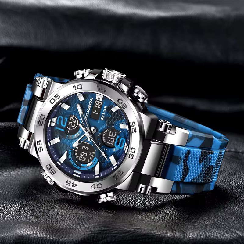 FOXBOX Armbanduhr, Digitaluhr, Quarz, Silikon, Marineblau, Herren - Bild 4