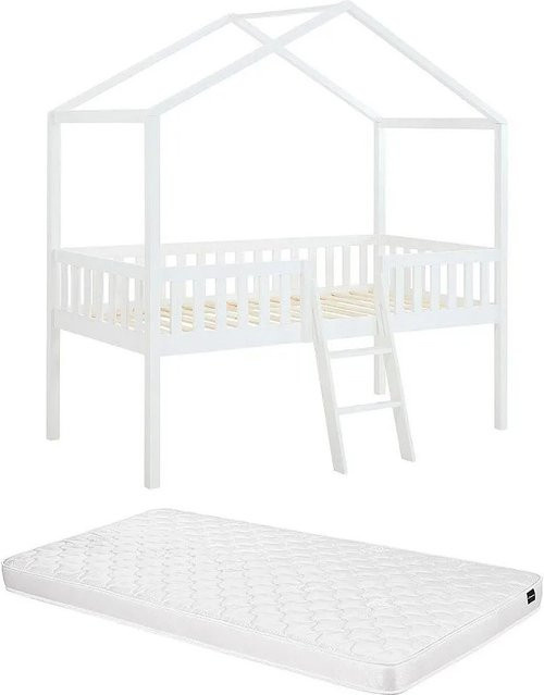 Vente-unique Hausbett Naleny für Kinder aus Kiefernholz in Weiß, B/T/H: 90 x 190 x 120 cm - Bild 1