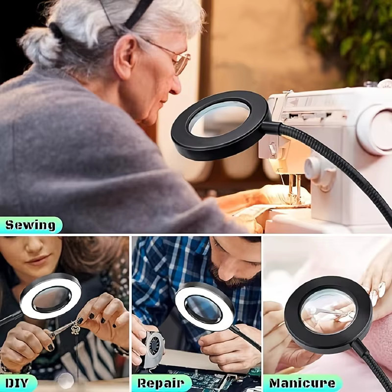 Dimmbare Lupe mit Lichtclip und Klemme in Schwarz für Basteln, Reparatur und Heimwerken - Bild 4