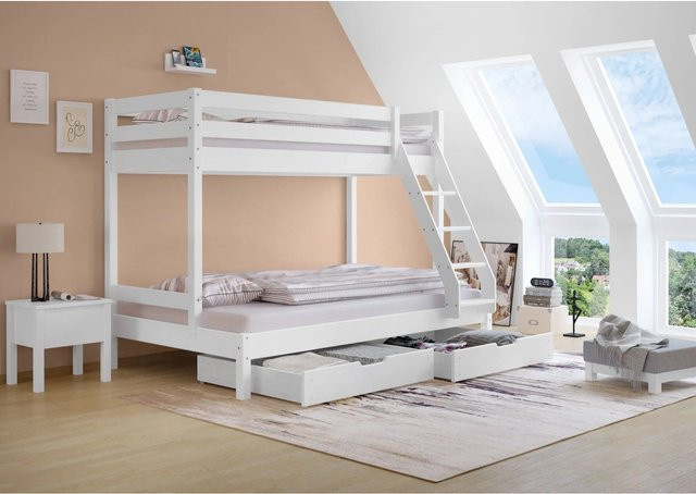 Erst-Holz Doppel Stockbett aus Massivholz für Erwachsene, Weiß, B/T/H: 127,5 x 200 x 158,5 cm - Bild 1