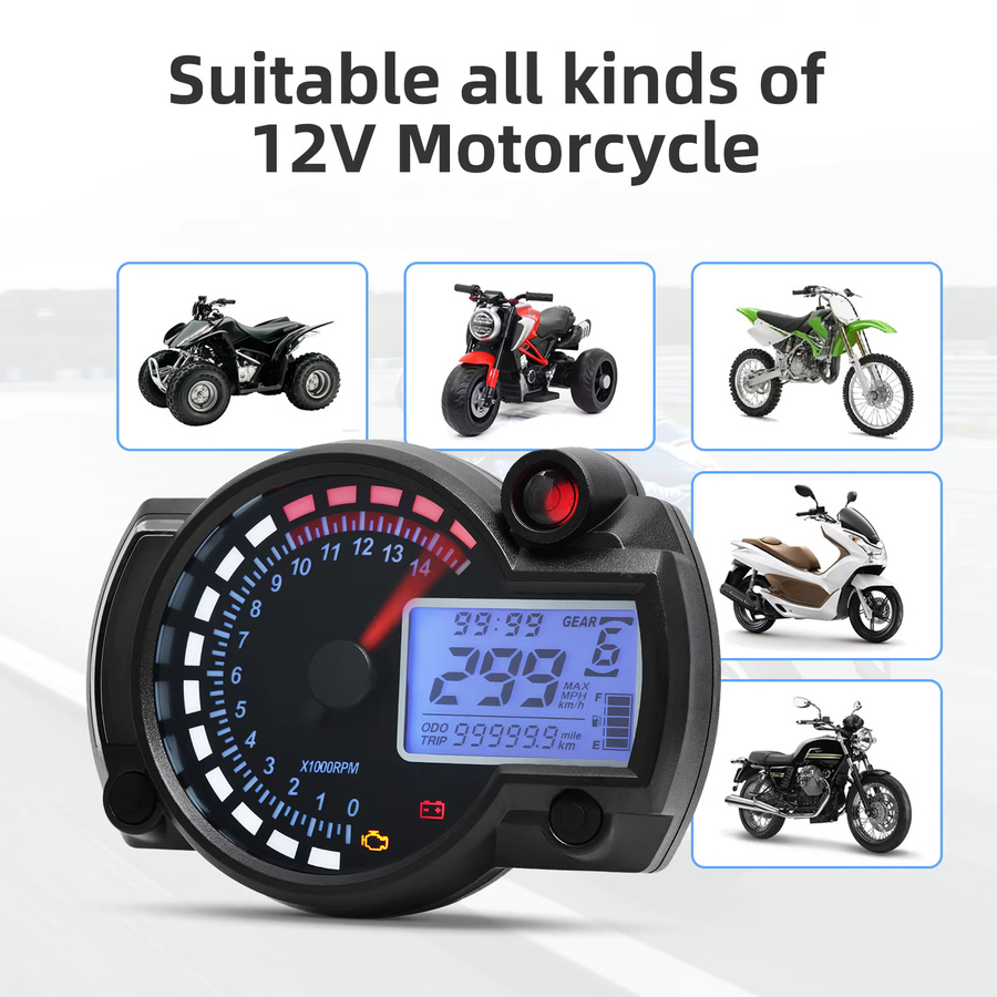 MAIMEIMI Universal Digitales Motorrad Tacho LED Dashboard mit 7 Farben für Honda Suzuki Yamaha Kawasaki Motocross mit Stundenmesser in Schwarz und Multicolour - Bild 3