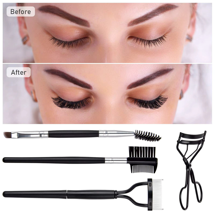 Wimpernkamm und Wimpernzange, Augenbrauenbürste, 3/4 Stück - Bild 3