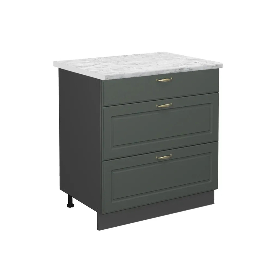Vicco Küchenunterschrank Fame-Line Landhaus Stil in Grün-Gold und Anthrazit mit 3 Soft-Close Schubladen und Marmor-Optik, Breite: 80 cm - Bild 2