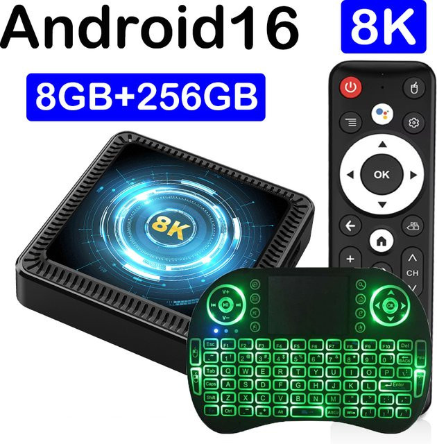 Android Smart TV Box 8K mit Google Assistant, Allwinner H618 Quad Core, Dual WLAN 5G und Bluetooth 6.0, Media Player in Schwarz - Bild 1