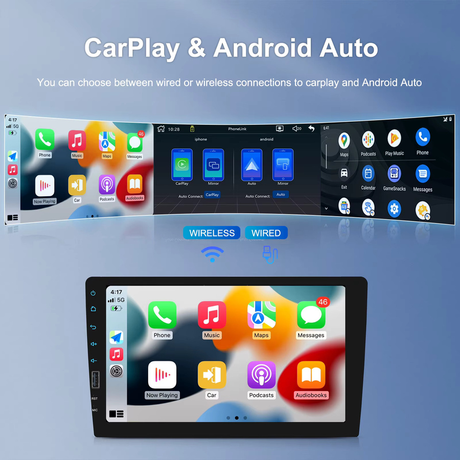 Podofo 1Din Fahrzeug-Stereoradio mit 9-Zoll-Touchscreen, Carplay, Android Auto, Bluetooth und USB in Schwarz - Bild 4