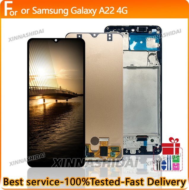 Samsung Galaxy A22 4G SM-A225F/DS LCD Display Bildschirm mit Touch Digitizer Montage und Rahmen in Schwarz 6,8 Zoll - Bild 1