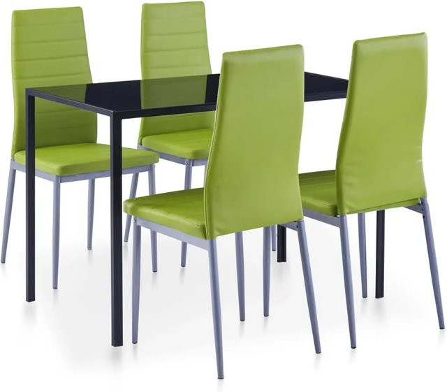 vidaXL 5-tlg. Essgruppe in Grün mit Tisch aus gehärtetem Glas und modernem Design - Bild 1