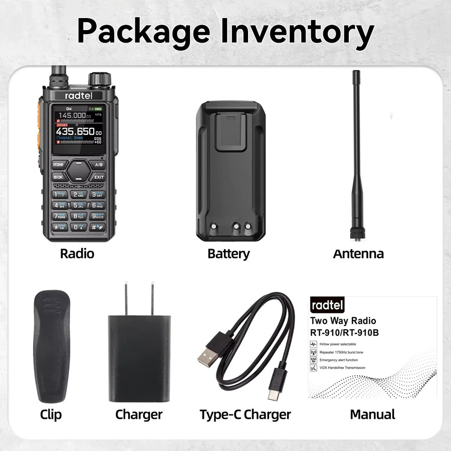 Radtel RT-910 Vollband-Walkie-Talkie in Schwarz mit 960 Kanälen, 45–59 MHz, NOAA-Spektrumanalysator, AM/FM und tragbarem Amateurfunk - Bild 6