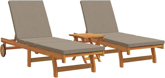 vidaXL Sonnenliegen Set aus Akazienholz mit Tisch und Kissen in Braun und Beige - Bild 1