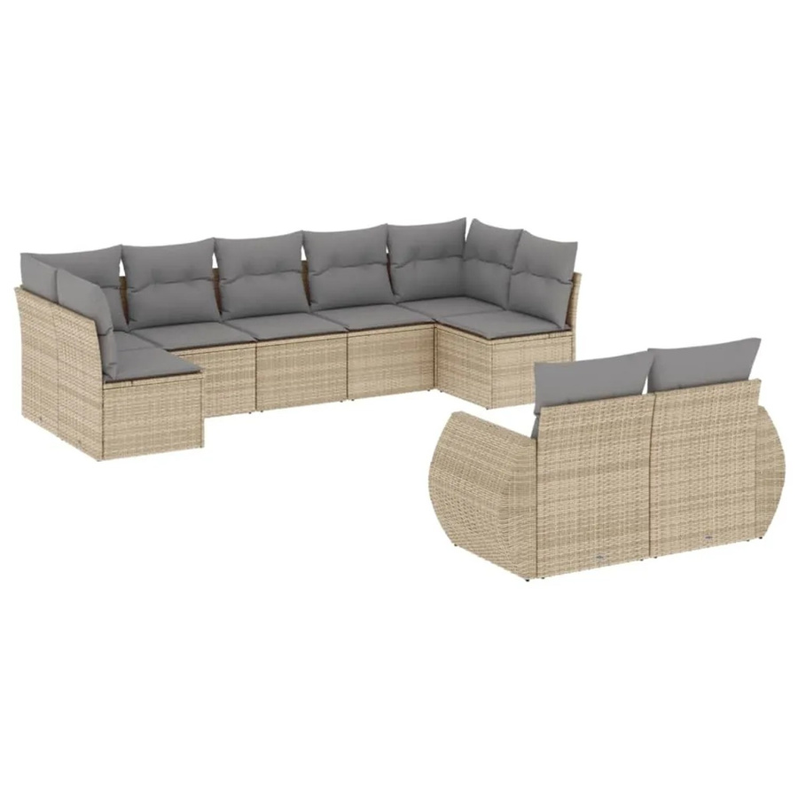 vidaXL 9-tlg. Garten-Sofagarnitur in U-Form aus Poly-Rattan in Beige und Hellgrau mit Sitzkissen und Rückenkissen - Bild 2