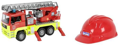 Bruder Feuerwehrfahrzeug MAN TGA Drehleiter mit Spielhelm Sonderset - Bild 1