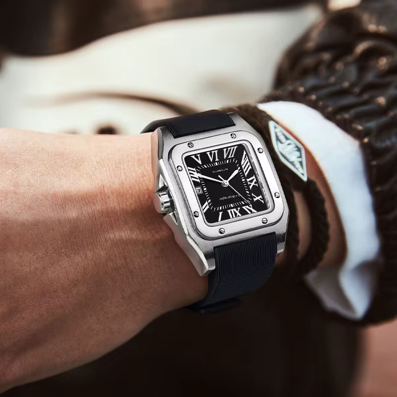LUOLINGONGJUE Armbanduhr Automatik, eckig, Silikonarmband, Blau, Herren - Bild 2