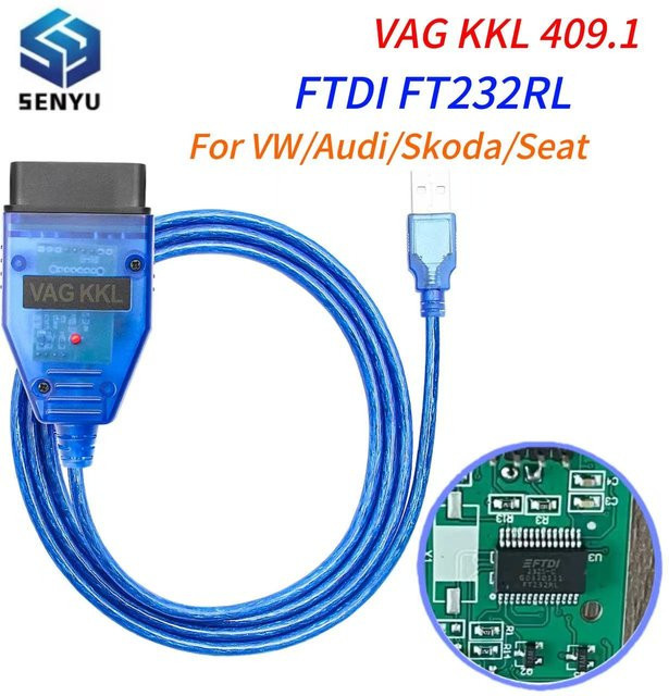 JFIND VAG KKL 409.1 OBD2 USB-Schnittstelle mit FTDI FT232RL für VW, Audi, Skoda und Seat in Blau - Bild 1