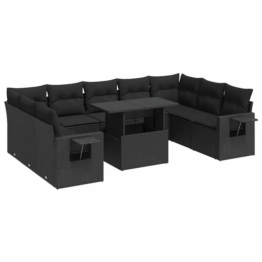 vidaXL 10-teilige Garten-Sofagarnitur aus Poly-Rattan mit Kissen in Schwarz - Bild 2