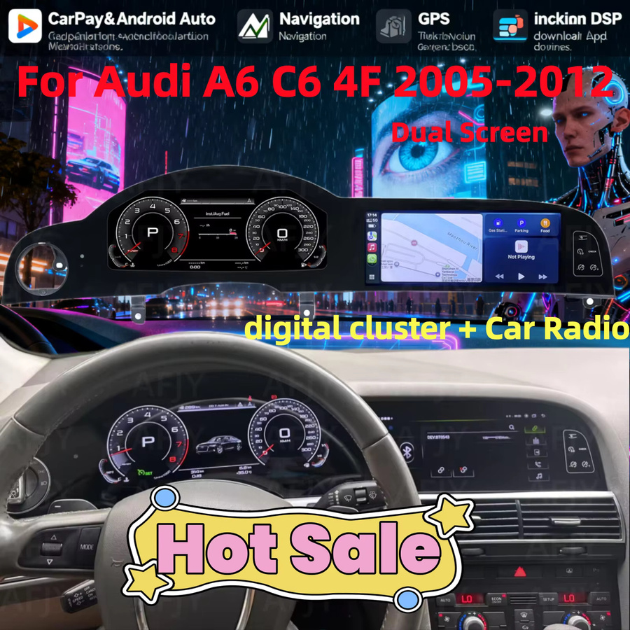 YANFU Digitales Instrumentenpanel für Audi A6 A6L C6 4F (2005-2012) mit Android Radio, GPS Navigation, Multimedia und drahtlosem CarPlay in Schwarz, 10,25 Zoll - Bild 2