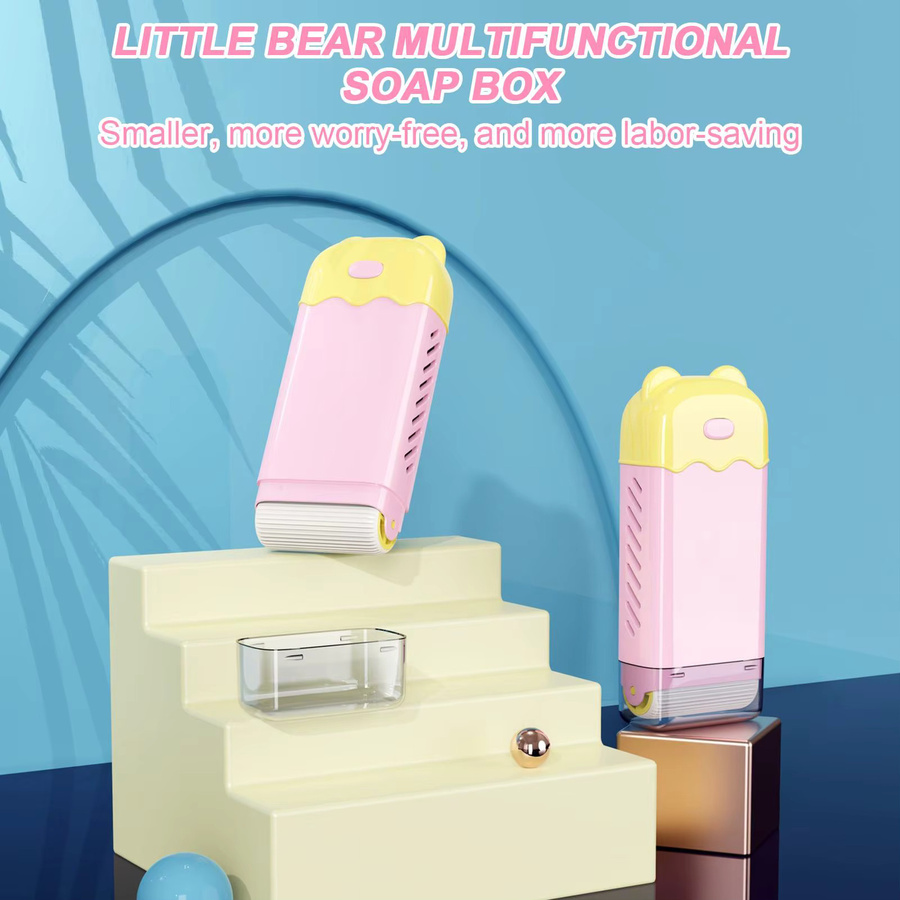 MOZHOU Rollseifenbox mit Bürste in Pink für Wäsche und Handwäsche mit Abtropf- und Anti-Schaum-Funktion - Bild 5