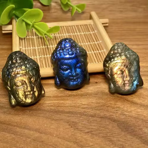 Kristallschnitzerei Buddha Kopf aus Labradorit von CrystalHola in Multicolour - Bild 4