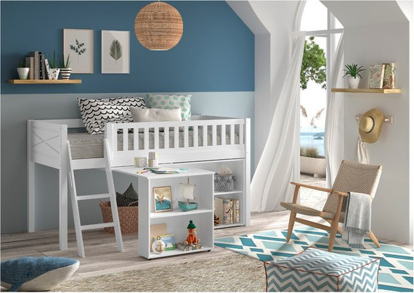 SCOTT Halbhohes Kinderbett mit Schreibtisch und Regal, Breite: 90 cm, Länge: 200 cm