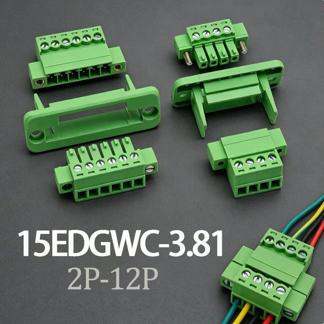 JCD Schweißfreier Durchgangs-Wandanschluss 15EDGWC-3.81 Steckklemmenblock mit männlichem und weiblichem Stecker in Grün - Bild 1