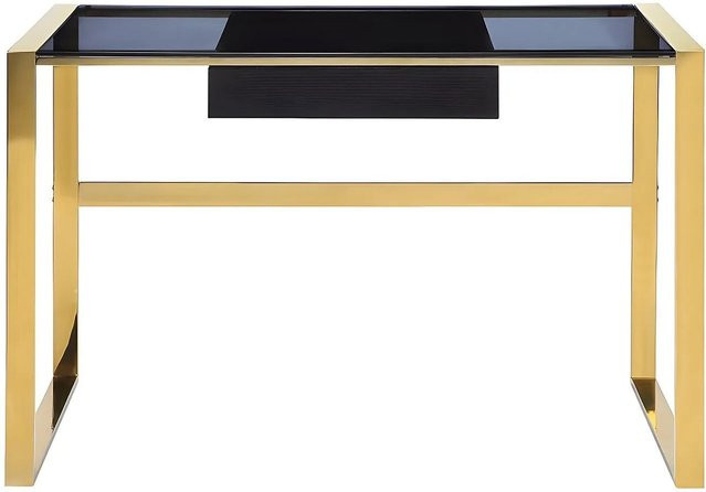 Vente-unique Schreibtisch Sali in Schwarz und Gold mit Sicherheitsglas, Breite: 120 cm, Tiefe: 60 cm, Höhe: 76 cm - Bild 1
