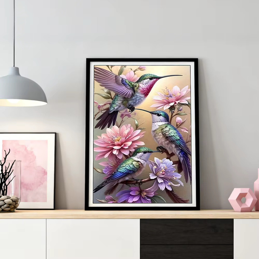 HUACAN Diamond Painting Set Kolibri und Blumen mit runden Diamanten in Multicolour, B/H: 30,0 x 20,0 cm - Bild 3