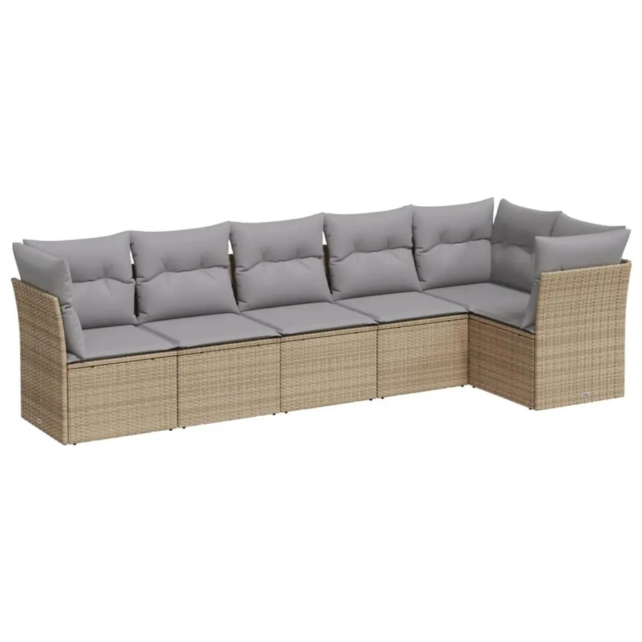 vidaXL 6-tlg Garten-Sofagarnitur in L-Form aus Poly-Rattan mit Kissen und Stauraum, Beige - Bild 2