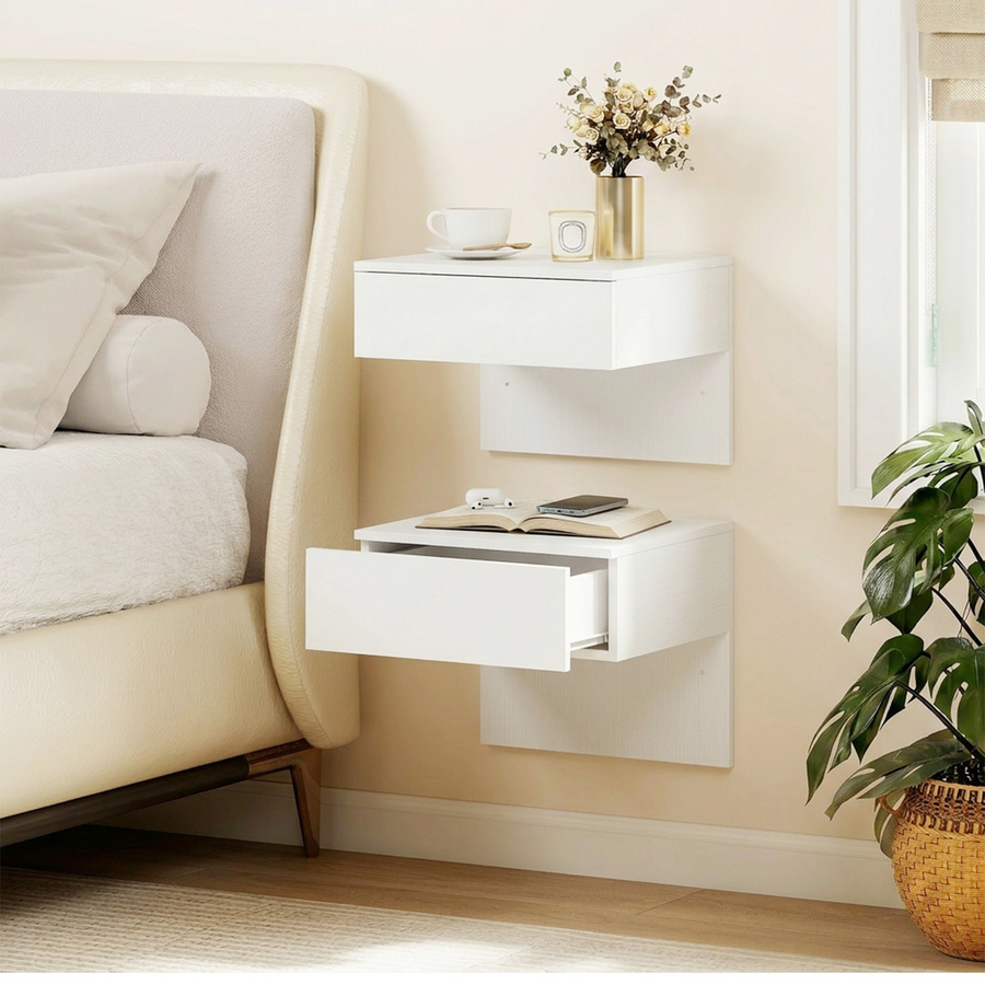 HOMCOM 2er-Set schwebende Nachttische mit Schublade, wandmontiert, modernes Design in Hochglanzweiß, B/T/H: 40 x 35 x 36,2 cm - Bild 1
