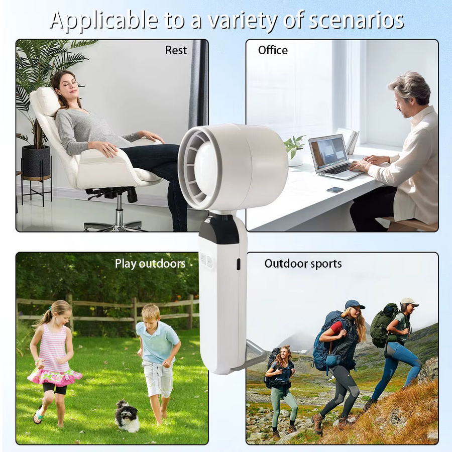 JIHUAN Mini Handventilator in Weiß, tragbar und faltbar mit 5-stufiger Windgeschwindigkeit und LED-Digitalanzeige - Bild 4