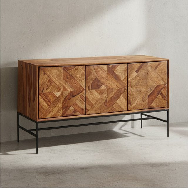 KADIMA DESIGN Sideboard aus Massivholz Sheesham in Braun im Industrial-Design, B/T/H: 123 x 70 x 45 cm - Bild 1