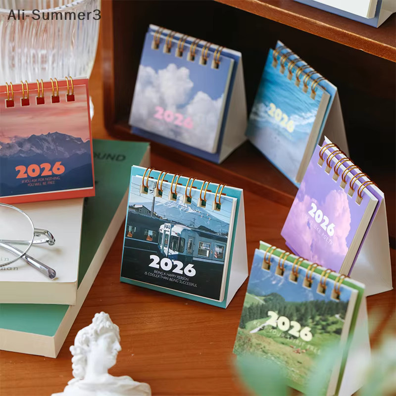 2026 Landschaft Mini-Tischkalender mit Monatsübersicht, kreativer Spulenkalender als Desktop-Ornament und Planer in Multicolor - Bild 3