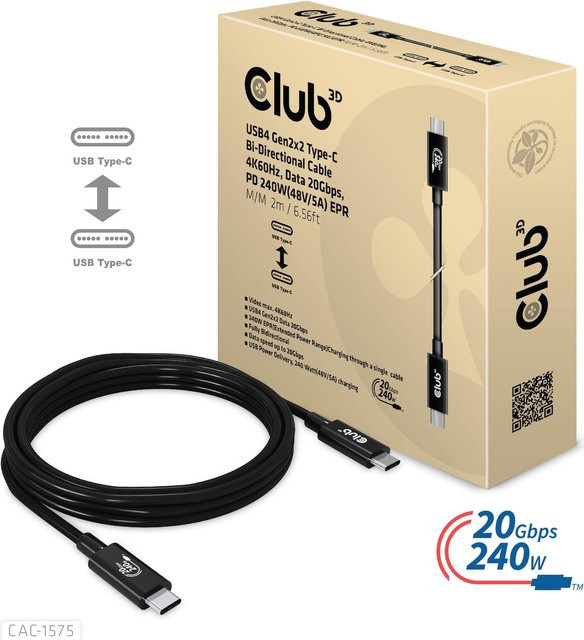 Club3D USB4 USB-C auf USB-C Kabel Schwarz CAC-1575 Länge: 2,00 m - Bild 2