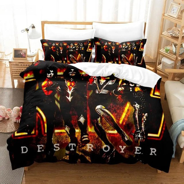 Kiss Band Bettwäscheset aus Mikrofaser in Schwarz, 3-teilig, B/H: 228 x 228 cm - Bild 1