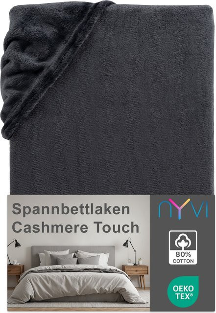 NYVI DreamScience Cashmere Touch Spannbettlaken aus Mikrofaser, Anthrazit, B/T: 180 x 200 cm - Bild 1
