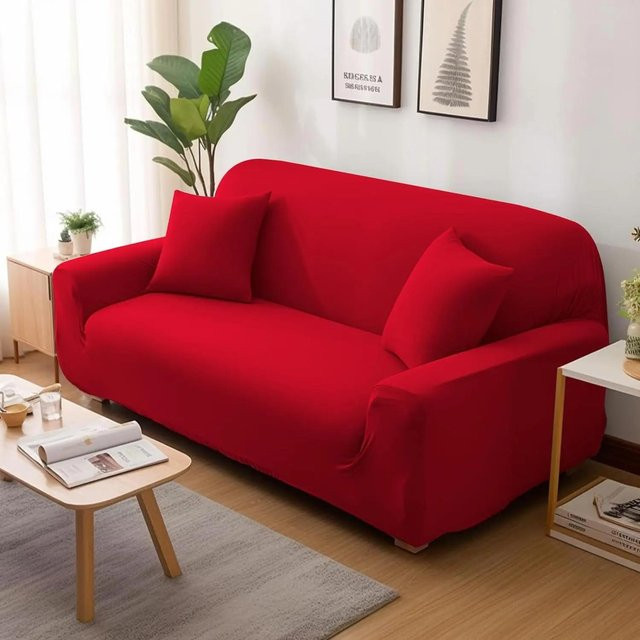 2er-Set elastische Sofabezüge von Your Warm Home in Rot für 2-Sitzer, L-Form Couch-Abdeckung aus Polyester-Elastan mit rutschfestem Design - Bild 1