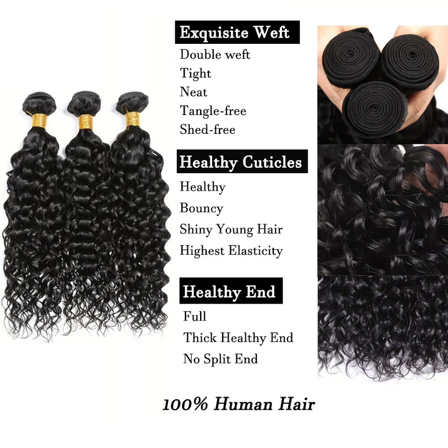Newmi Wasser Welle Extensions, 12A Brasilianische Remy, 100% Menschliches Haar, Schwarz - Bild 2