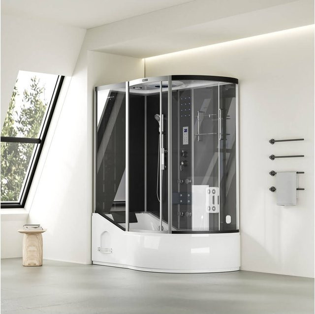 HOME DELUXE Dampfdusche mit Whirlpool ALLIN 4IN1 in Schwarz, Eckdusche mit Bodyjets, B/T: 170 x 90 cm, Rechtsausführung - Bild 1