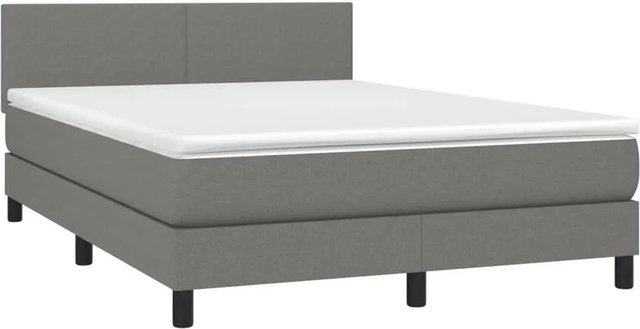 vidaXL Boxspringbett mit Matratze in Dunkelgrau und Weiß, Hybridbett mit LED-Unterbettbeleuchtung und USB-Ladeport, B/T: 140 x 190 cm - Bild 1