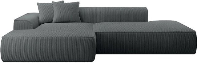 Erynel Ecksofa in Anthrazitgrau ohne Schlaffunktion mit Cord-Bezug, Breite: 305 cm - Bild 1