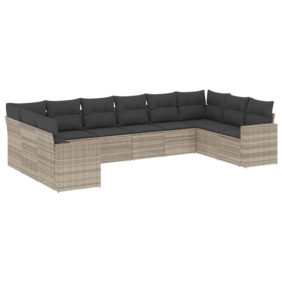 vidaXL 10-teilige Garten-Sofagarnitur in L-Form aus Poly-Rattan mit Kissen in Hellgrau - Bild 2
