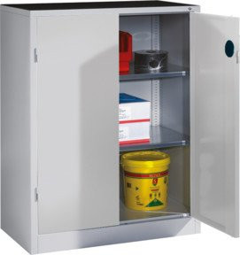 C+P Schwerlast-Beistellschrank aus Stahl mit Drehtüren und 2 Regalböden, Farbe Lichtgrau, H x B x T: 120 x 93 x 50 cm - Bild 1