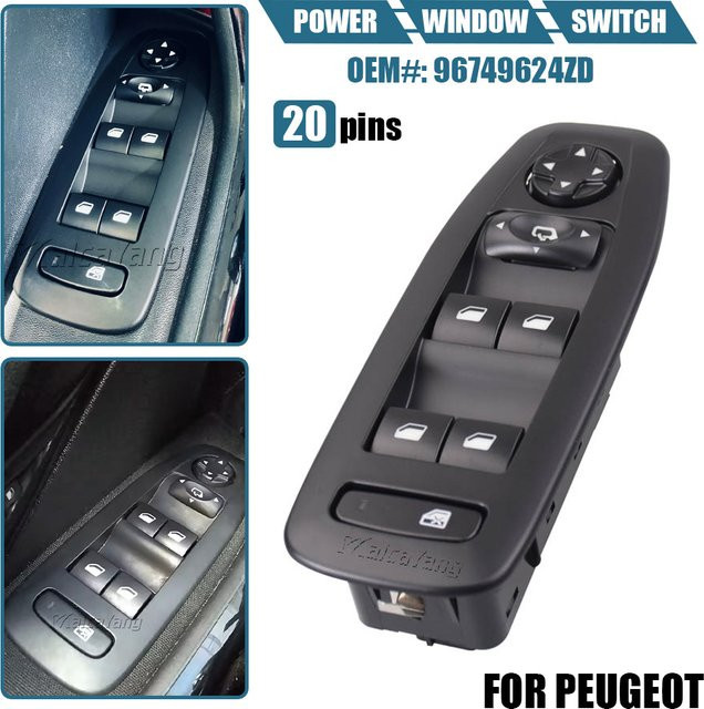 Malcayang Master Power Fenstersteuerung Schalter für Peugeot 208 und 2008 Schrägheck, Fahrerseite links, Schwarz - Bild 1
