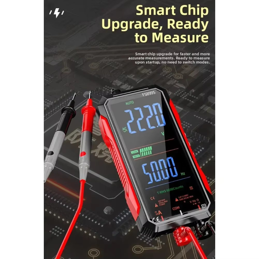 ANENG FS899C Digitalmultimeter in Schwarz mit 4,8 Zoll Großbildschirm, wiederaufladbar, automatische Bereichswahl, 6000 Zählungen, Kapazität, Ohm, Hz, Diode und Live-Check - Bild 3