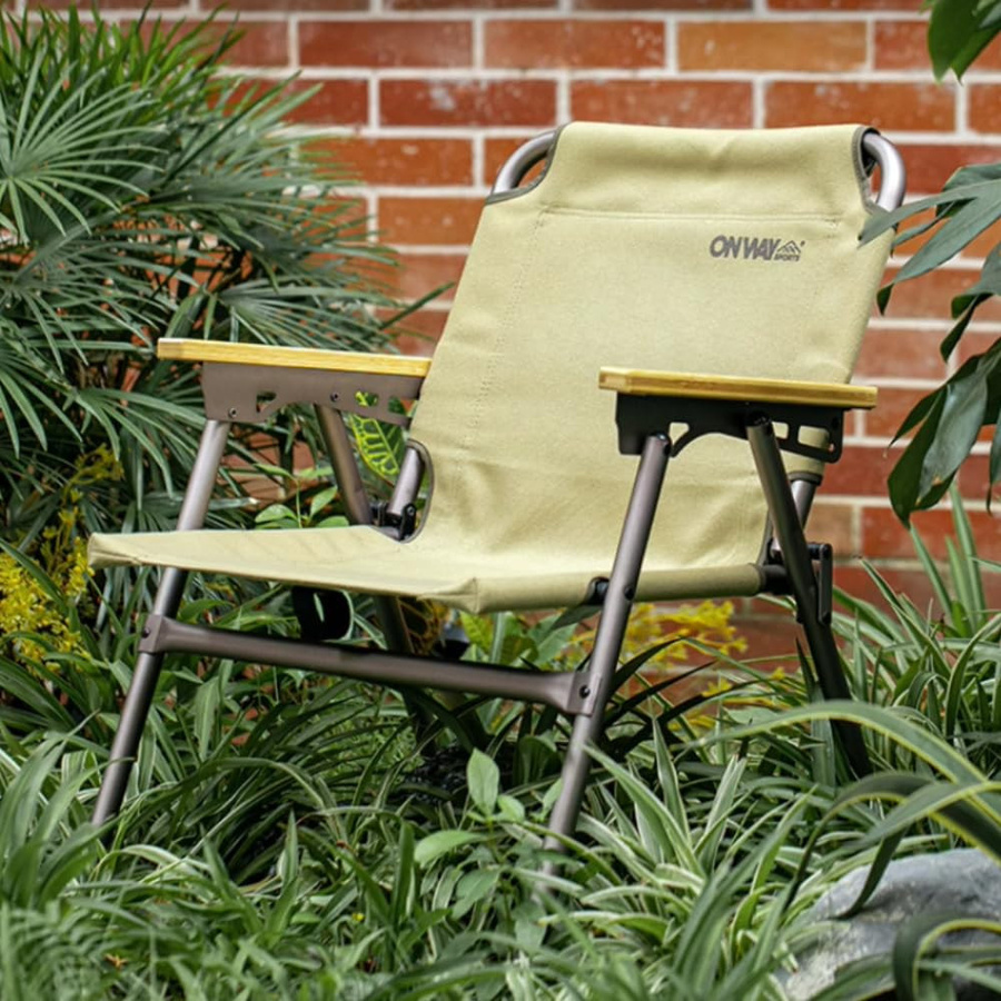 Yamato Bridge Klappbarer Outdoor Stuhl aus Aluminium in Beige mit Aufbewahrungstasche und Armlehnen - Bild 2