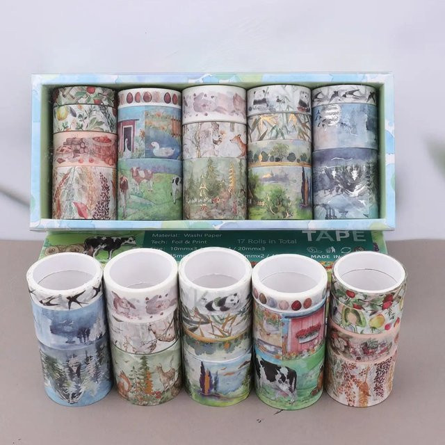 17 Rollen Washi-Tape Set mit Waldmotiven und Tier- sowie Landschaftsmustern in Multicolour für deine DIY-Dekoration - Bild 1