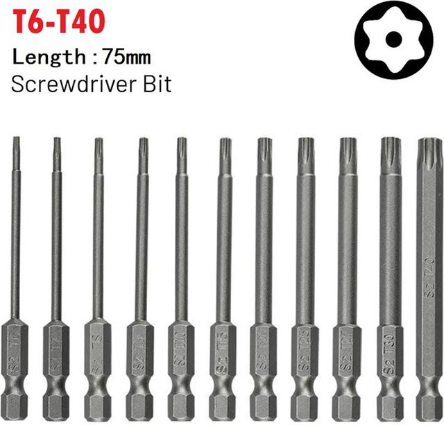 VIBRATITE Magnetischer Torx-Schraubendreher Bit T40 Sicherheit Tamper Proof aus Legiertem Stahl, Länge: 75 mm - Bild 1