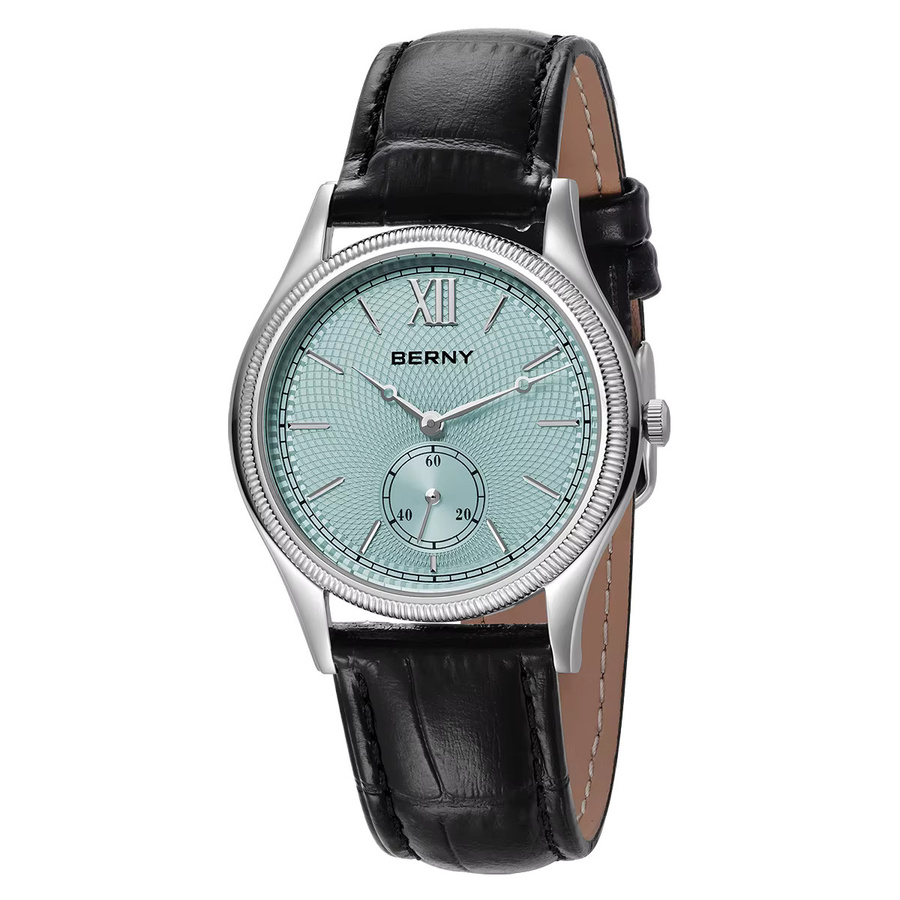 BERNY Armbanduhr, Quarz, Edelstahlgehäuse, Lederband, Herren, Blau - Bild 2