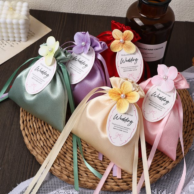 5 Stück Kristall-Samt-Zugbeutel in Pink für Hochzeiten und Brautpartys - Bild 1