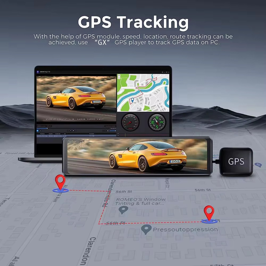 OMGO 3-Kanal Dashcam mit GPS und WiFi, 2,5 K + 1080 P Auflösung, Auto Spiegel Dashcam mit Rückansicht, Schwarz, 11,26 Zoll - Bild 4